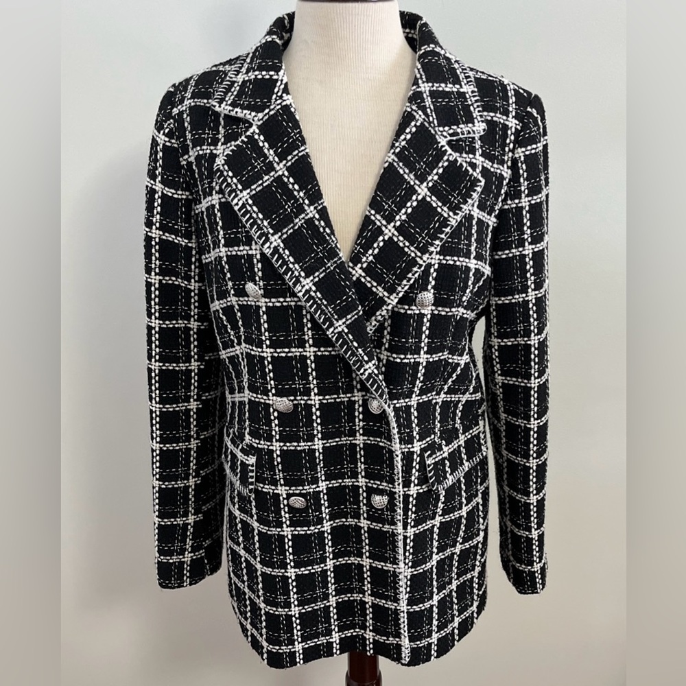 Rachel Zoe Double Breasted Tweed Plaid Blazer